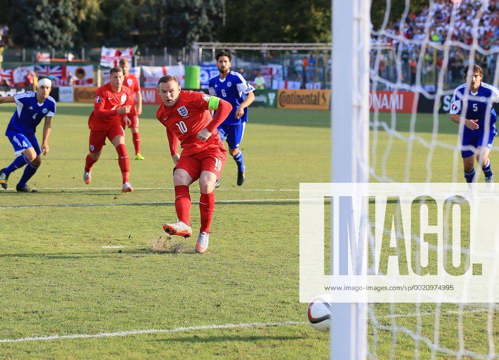 England s Wayne Rooney scoring his sides opening goal Euro 2016 Qualifying - San Marino vs England - San Marino Stadium - San Marino - 5th September 2015 - Picture David Klein Sportimage .