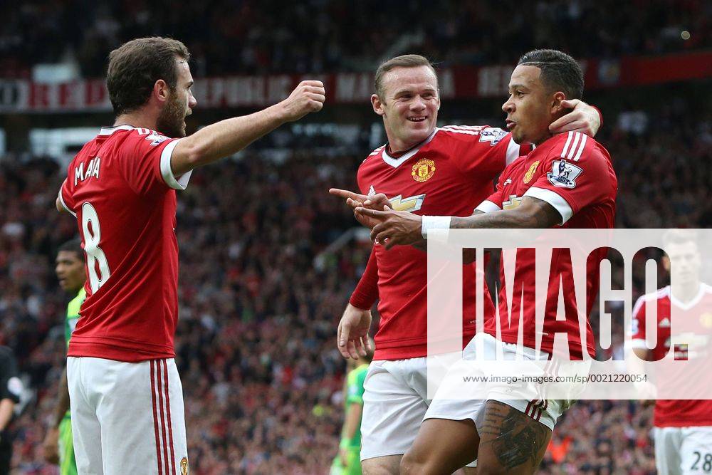 Memphis Depay of Manchester United ManU celebrates scoring the opening goal - Manchester United vs. Sunderland - Barclay s Premier League - Old Trafford - Manchester - 26 09 2015 Pic Philip Oldham SportImage .