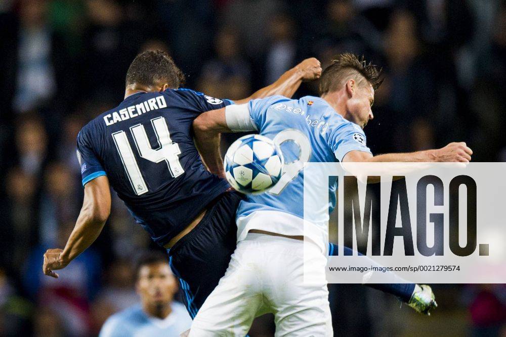 Aktuell Fußball, Champions League, Malmö FF - Real Madrid , 150930 Real Madrids Casemiro i nickduell med Malmö FFs Markus Rosenberg during UEFA CHAMPIONS LEAGUE 2015 2016 match between Malmö FF and Real Madrid..