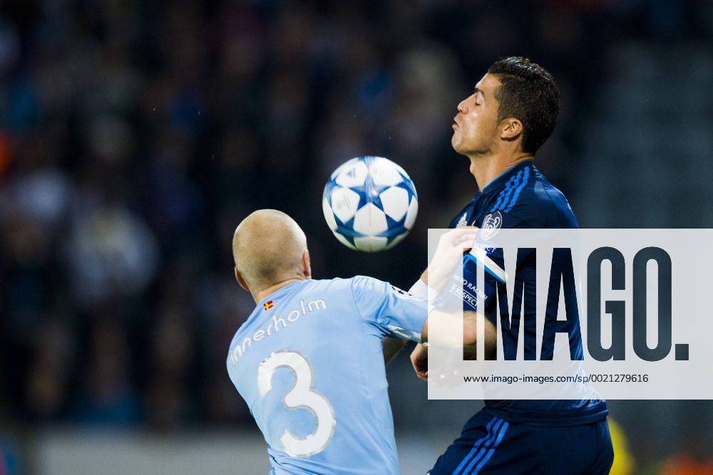 , 150930 Malmö FFs Anton Tinnerholm och Real Madrids Cristiano Ronaldo during UEFA CHAMPIONS LEAGUE 2015 2016 match between Malmö FF and Real Madrid..