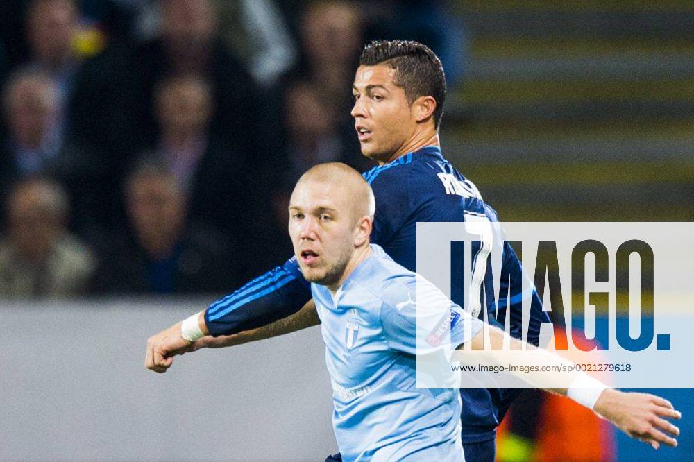 , 150930 Malmö FFs Anton Tinnerholm och Real Madrids Cristiano Ronaldo during UEFA CHAMPIONS LEAGUE 2015 2016 match between Malmö FF and Real Madrid..