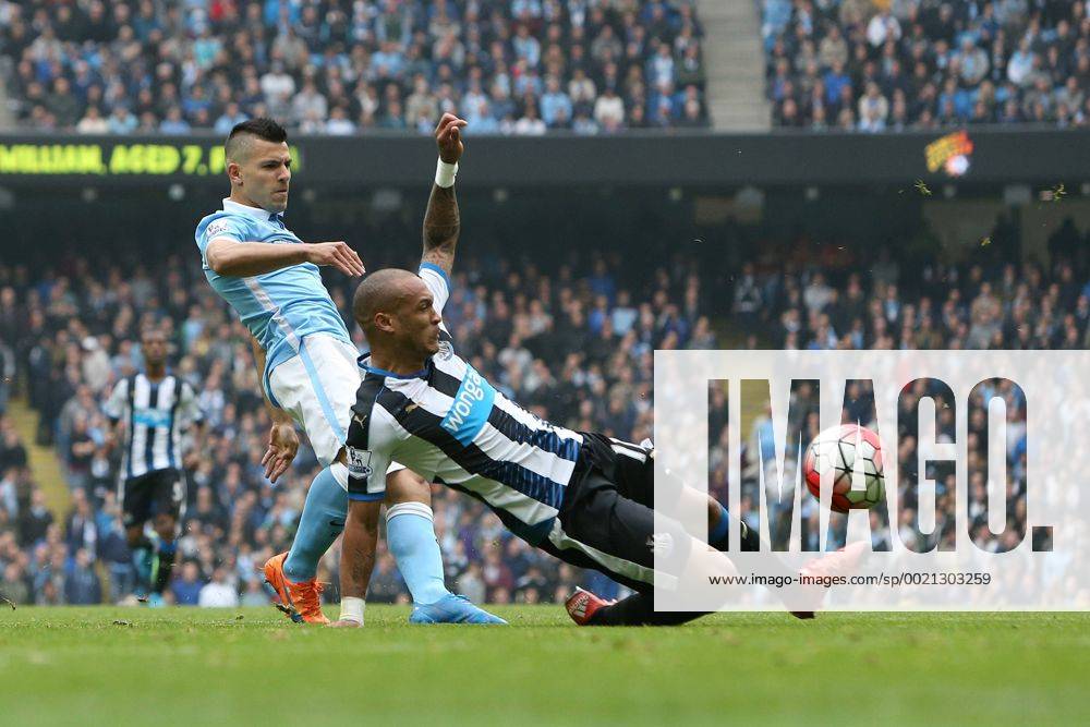Sergio Aguero of Manchester City scores his sides second goal - Manchester City vs Newcastle - Barclay s Premier League - Etihad Stadium - Manchester - 01 10 2015 Pic Philip Oldham SportImage .