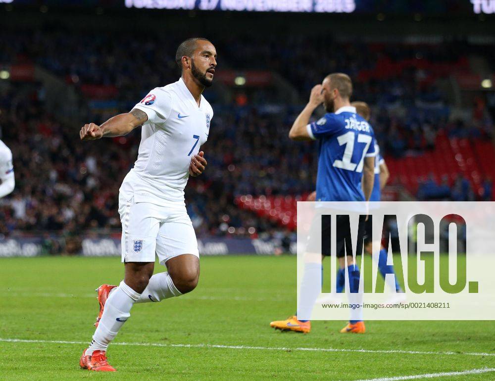 England s Theo Walcott celebrates scoring his sides opening goal Euro 2016 Qualifier- England vs Estonia - Wembley Stadium - England - 9th October 2015 - Picture David Klein Sportimage .