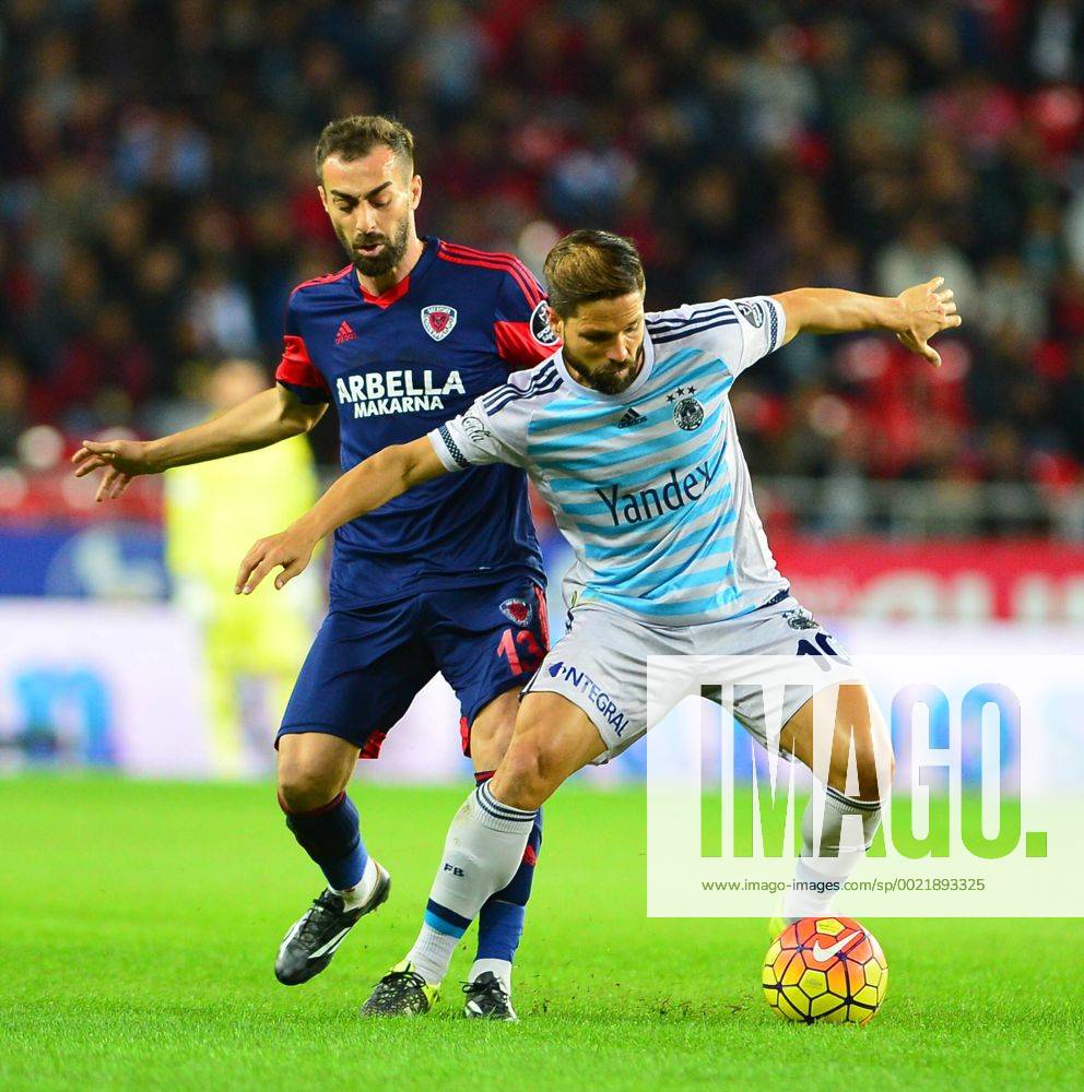 Turkey superlig match between Mersin Idman Yurdu and Fenerbahce in Mersin on November 21,2015. Final Score: Mersin Idman Yurdu 1 - Fenerbahce 3 Pictured: Oktay Delibalta (L) of Mersin Idman Yurdu and Diego Ribas of Fenerbahce.