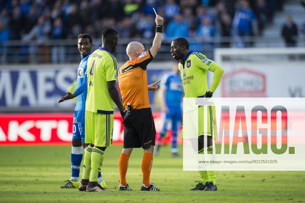 - GENT, BELGIUM: Gent s Rafinha Rafael Scapini de Almeida, Anderlecht s Kara Mbodji, referee Sebastien Delferiere and Anderlecht s Stefano Okaka pictured during the Jupiler Pro League match between KAA Gent and RSC Anderlecht, in Gent, Sunday 17 January 2016, on day 22 of the Belgian soccer championship. JASPERxJACOBS x04775290x
