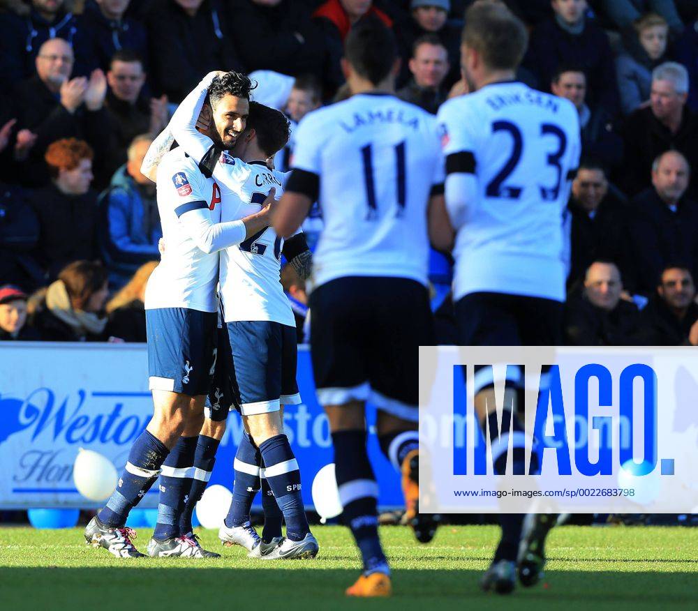 Tottenham s Nacer Chadli celebrates scoring his sides opening goal FA Cup Fourth Round - Colchester United vs Tottenham Hotspur - Weston Homes Community Stadium -England -29th January 2016 - Picture David Klein Sportimage .