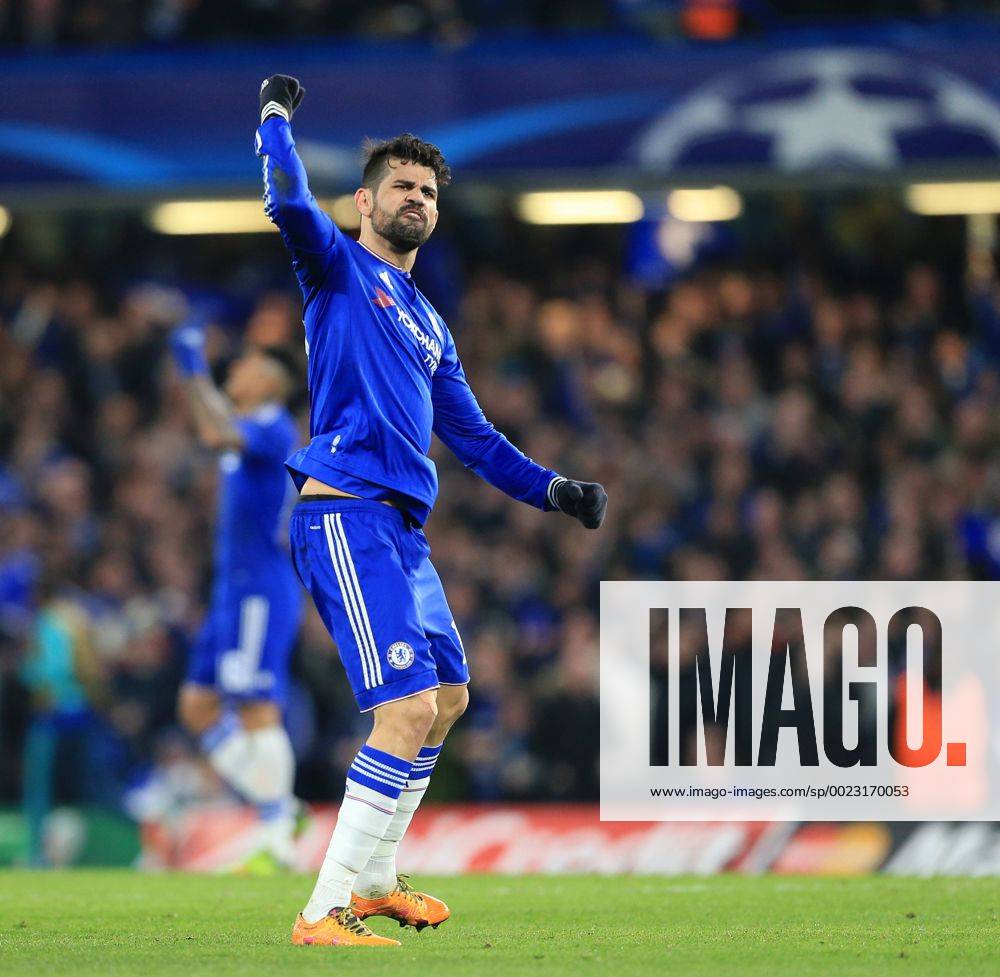 Chelsea s Diego Costa celebrates scoring his sides opening goal - UEFA Champions League - Chelsea vs Paris Saint Germain - Stamford Bridge - London - England - 9th March 2016 - Pic David Klein Sportimage .