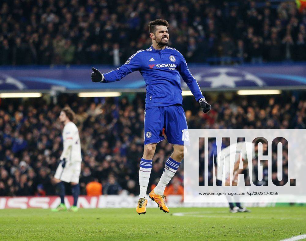 Chelsea s Diego Costa celebrates scoring his sides opening goal - UEFA Champions League - Chelsea vs Paris Saint Germain - Stamford Bridge - London - England - 9th March 2016 - Pic David Klein Sportimage .