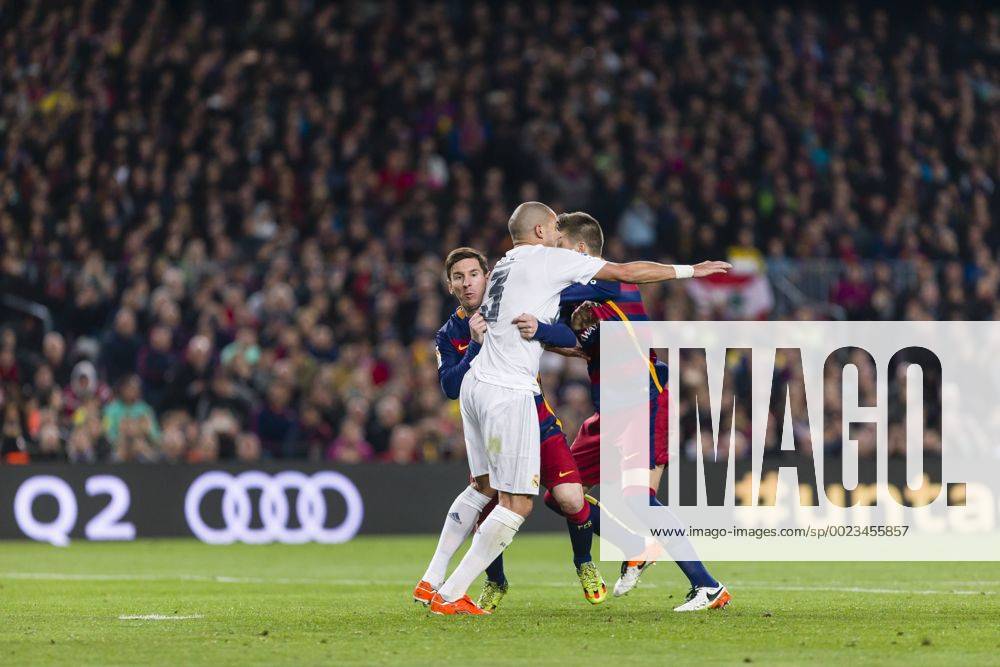 SPAIN - Apr,2th: Kepler Lima Pepe, Gerard Pique and Lionel Messi during the match between FC Barcelona Barca vs Real Madrid, for the round 31 of the Liga BBVA, played at Camp Nou Stadium on 2th Apr 2016 in Barcelona, Spain. (Credit: Mikel Trigueros Urbanandsport Cordon Press) Cordon Press Triguerosx -BarcelonaxvsxRealxMadridx-BBVAx-x2015 16x