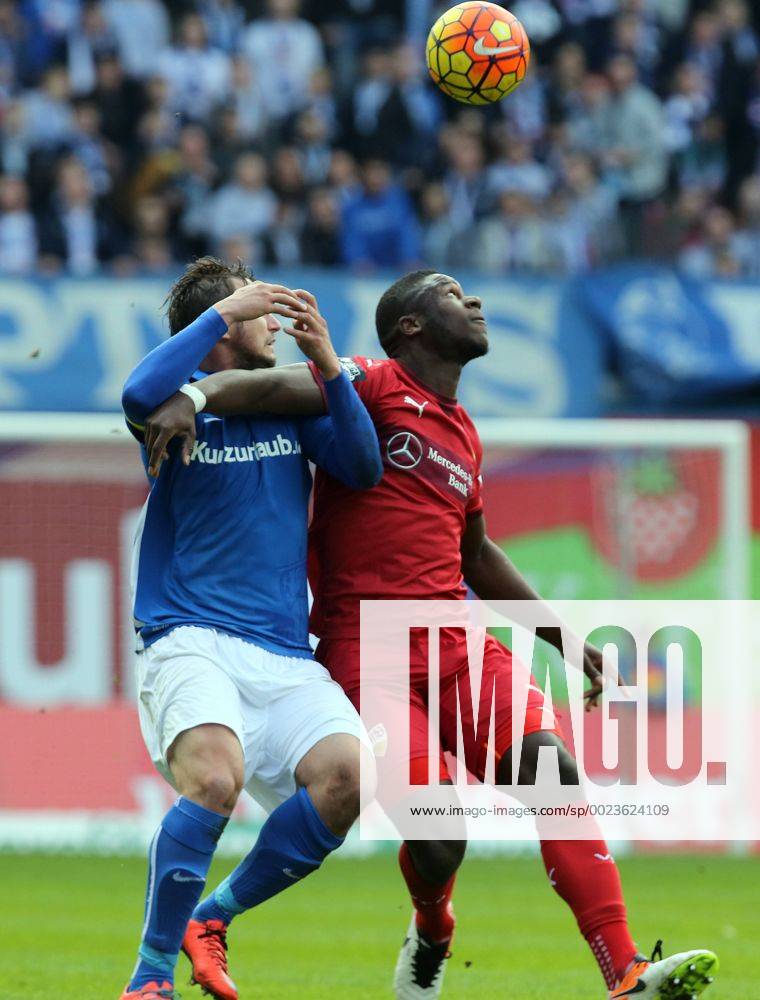 FC Hansa Rostock - VfB Stuttgart II Deutschland, Rostock, 16.04.2016, Fussball, 3.Liga, Saison 2015 2016, 34. Spieltag, FC Hansa Rostock - VfB Stuttgart II (2:0): v.l. Marcel Ziemer (FC Hansa Rostock), Stephen Sama (VfB Stuttgart II).