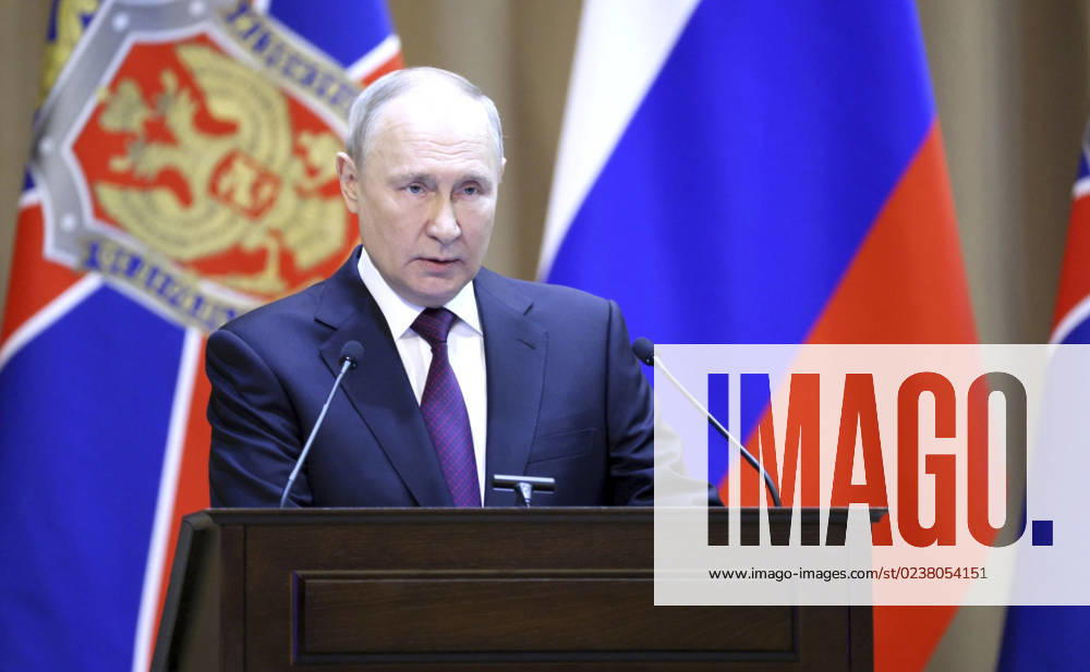 Russian President Vladimir Putin delivers remark at the annual meeting of the Federal Security Service Board February 28, 2023 in Moscow, Russia. Moscow Russia - ZUMAp138 20230228_zaa_p138_003