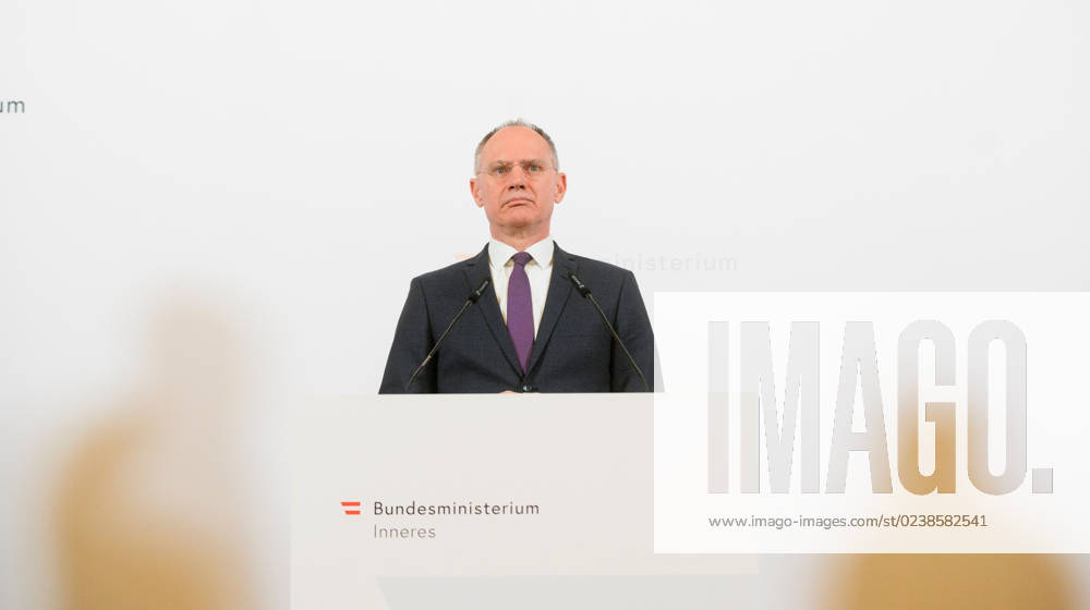 20230306 Praesentation der Kriminalstatistik 2022 WIEN, OESTERREICH - 6. MAERZ: Innenminister Gerhard Karner (OEVP) bei der Praesentation der Kriminalstatistik 2022 im Innenministerium am 6. Maerz, 2023 in Wien, Oesterreich. 230306_SEPA_32_034