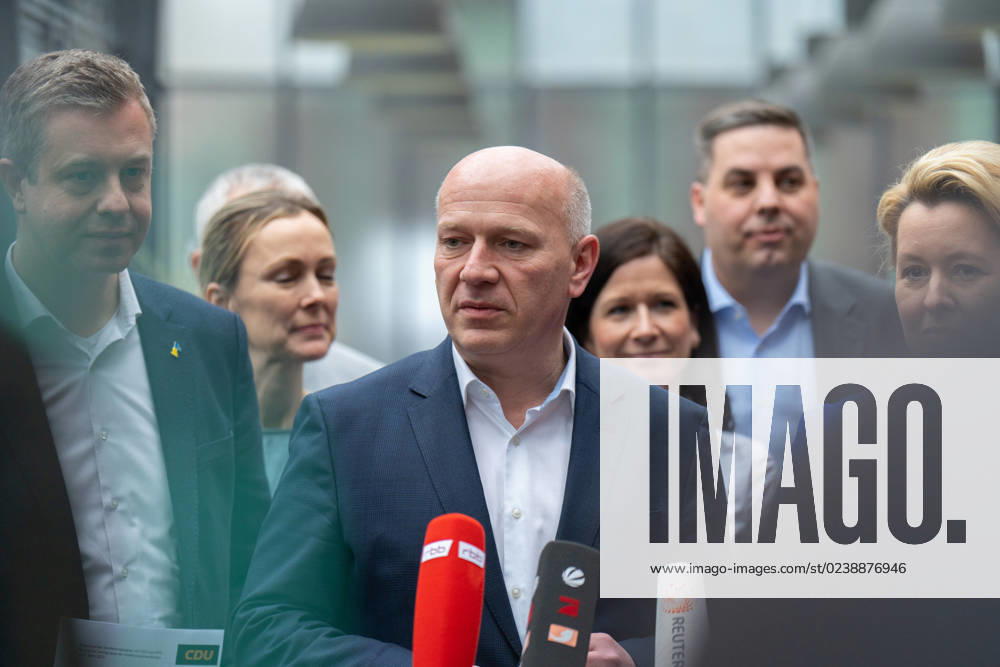 Koalitionsverhandlungen, Kai Wegner, CDU, Landesvorsitzender Franziska Giffey, SPD, Regierende Bürgermeisterin von Berlin, Stefan Evers, CDU, Kai Wegner, CDU, Landesvorsitzender der CDU Berlin, Raed Saleh, SPD, Vorsitzender der SPD Berlin, Koalitionsverhandlungen zwischen CDU und SPD Berlin Berlin GER