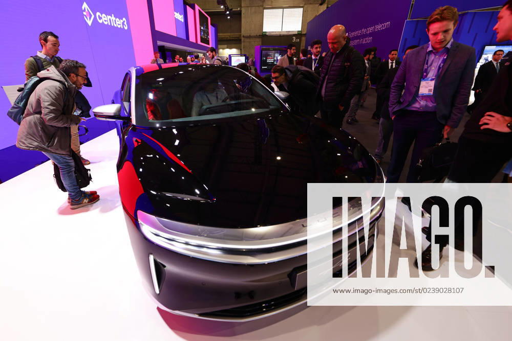 Lucid Motors And Tesla Motors Shows His Newest Technologies In The Mobile World Congress 23 BARCELONA, SPAIN - MARCH 11: The Lucid Air, the longest range, fastest charging luxury electric car by Lucid Motors, an American electric vehicle company, exhibited during the Mobile World Congress 2023 on March 11, 2023, in Barcelona, Spain. Barcelona Catalonia Spain