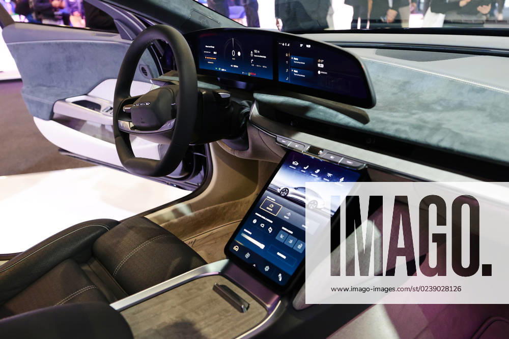 Lucid Motors And Tesla Motors Shows His Newest Technologies In The Mobile World Congress 23 BARCELONA, SPAIN - MARCH 11: The Pilot Panel of a Lucid Air, the longest range, fastest charging luxury electric car by Lucid Motors, an American electric vehicle company, exhibited during the Mobile World Congress 2023 on March 11, 2023, in Barcelona, Spain. Barcelona Catalonia Spain