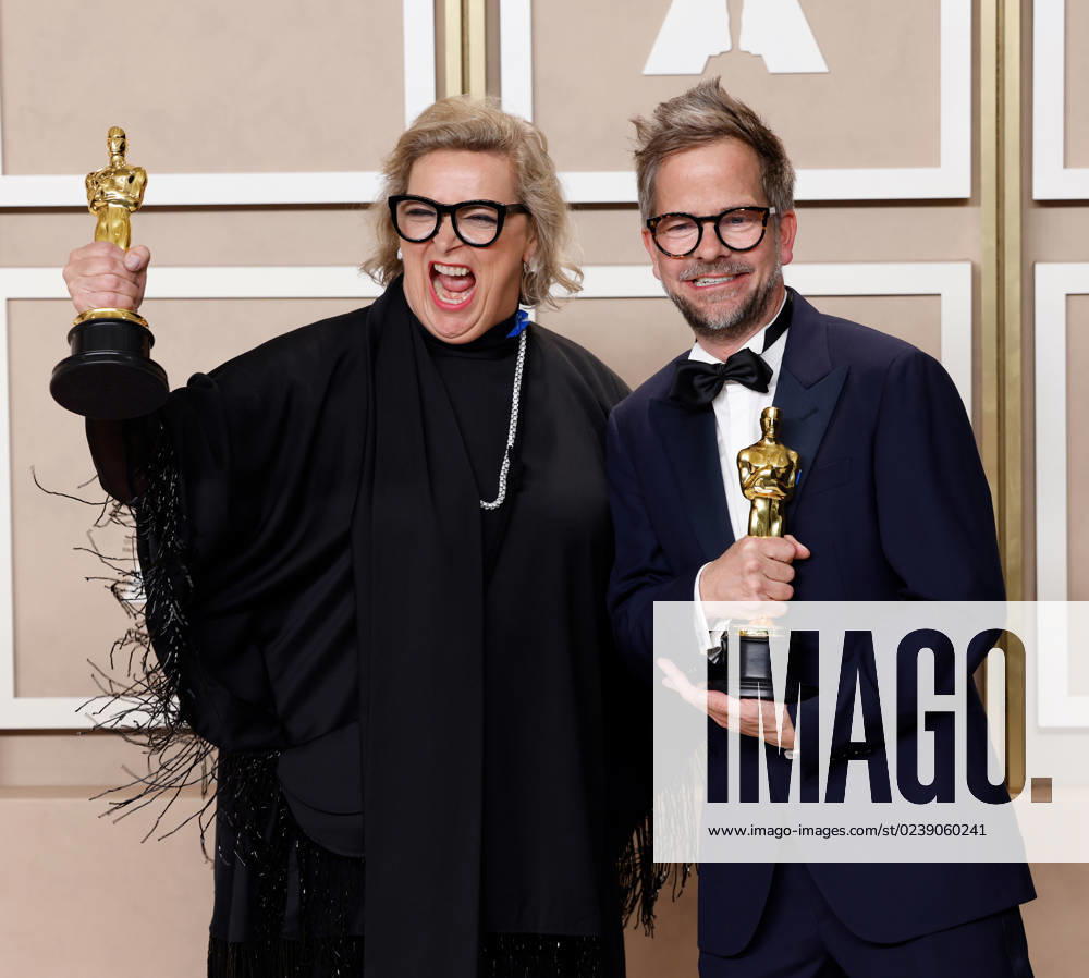 Entertainment Themen der Woche KW10 (L-R) Ernestine Hipper and Christian M. Goldbeck, winners of the award for Best Production Design for All Quiet On The Western Front, appear backstage with their Oscars during the 95th annual Academy Awards at Loews Hollywood Hotel in the Hollywood section of Los Angeles on Sunday, March 12, 2023. LAP20230312222 JOHNxANGELILLO