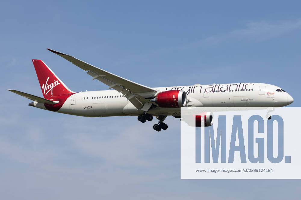 Die Boeing 787-9 Dreamliner (B789) der Fluglinie Virgin Atlantic (VS VIR) mit der Registrierung G-VZIG (MSN: 37969) landet am Flughafen London Heathrow Airport (EGLL LHR). London Greater London Vereinigtes Königreich