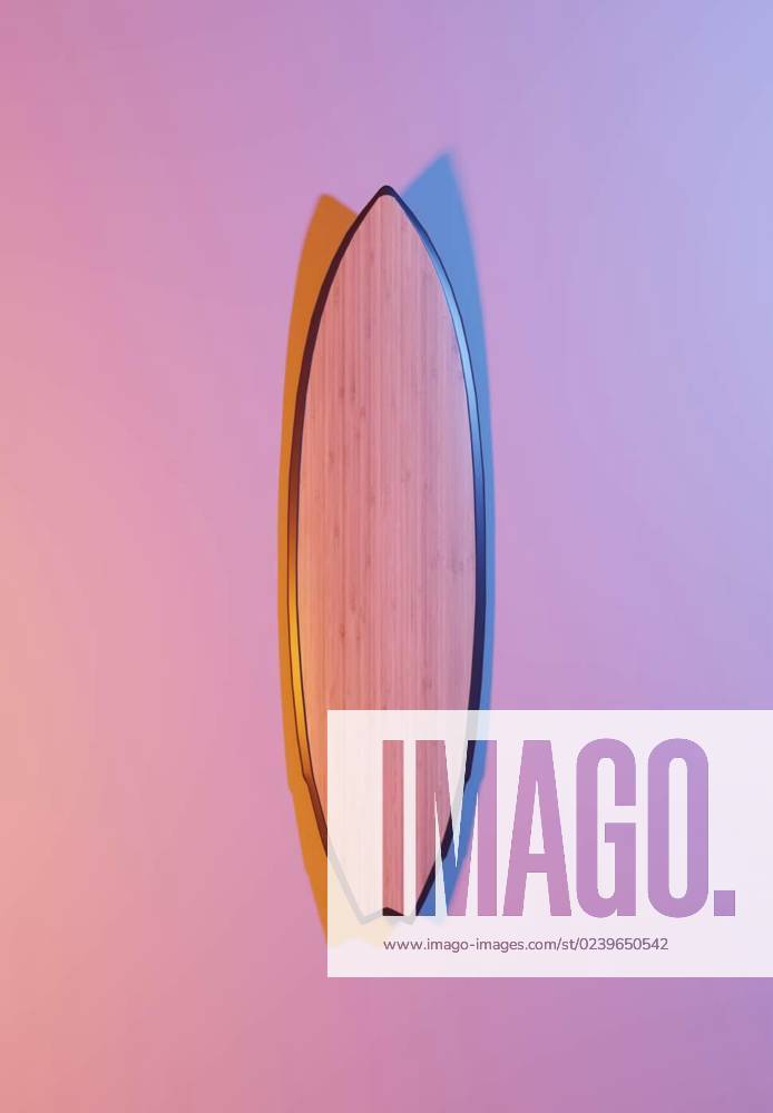 Surfboard with blue and orange light on a pink background, Surfboard with blue and orange light on a pink background, 3d rendering, Surfboard with blue and orange light on a pink background, 3d rendering, 01.03.2023,