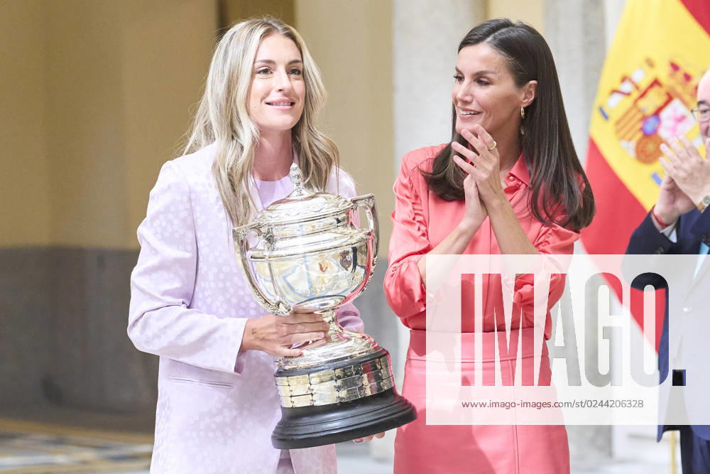 Madrid Queen Letizia with FC Barcelona s midfielder Alexia Putellas attend the national sports award ceremony at the El Pardo palace in Madrid. No Spain Â