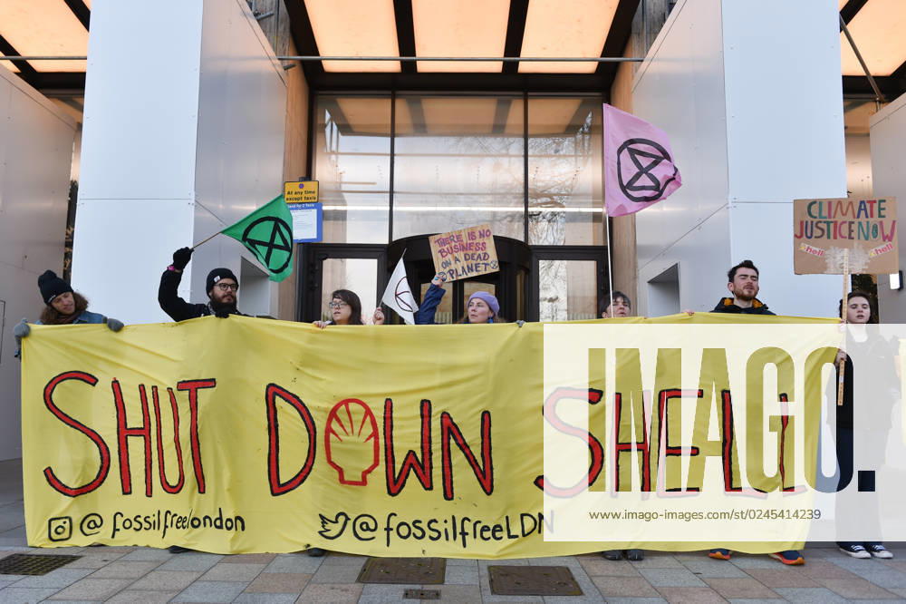 A group of eco-activists from Extinction Rebellion demonstrate outside Shell s headquarters on Belvedere Road. London United Kingdom - ZUMAk172 20230424_zip_k172_003