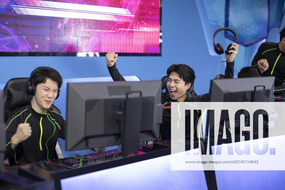 Young Chinese men playing esports Beijing China