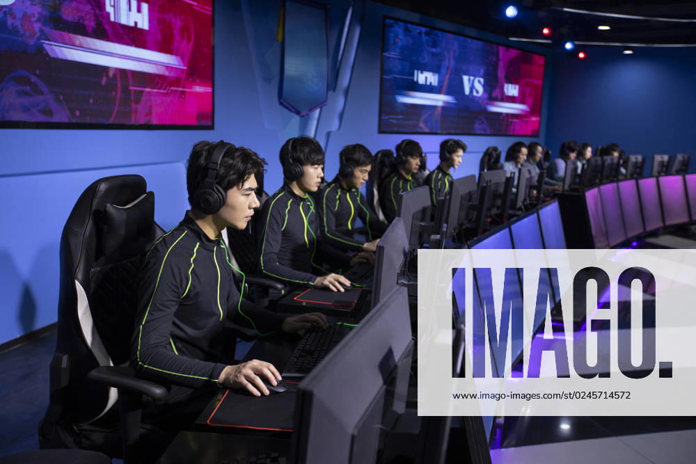Young Chinese men playing esports Beijing China
