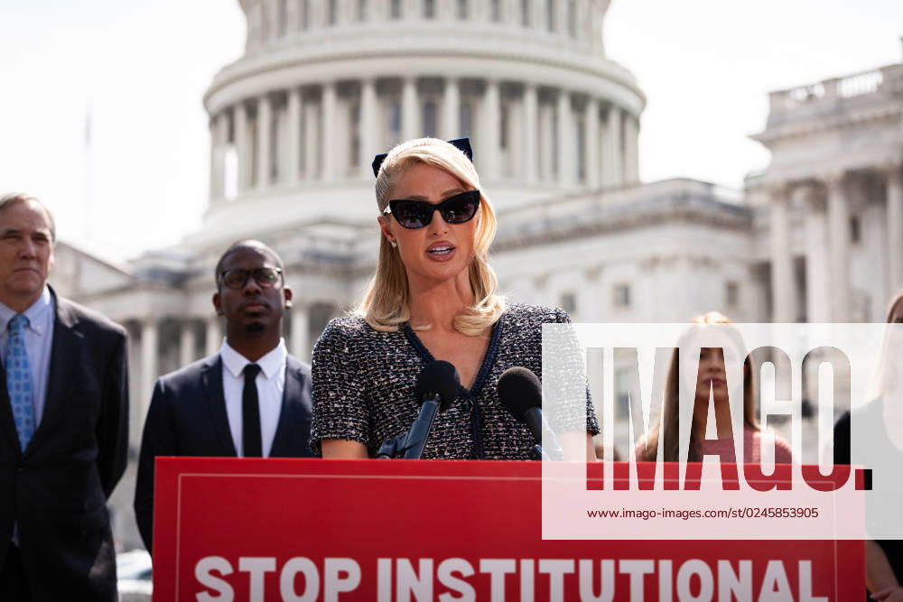 Paris Hilton speaks at press conference introducing legislation against institutional abuse Paris Hilton speaks at a press conference introducing the Stop Institutional Child Abuse act at the US Capitol. The legislation aims to stop abusive treatment of students at residential schools and facilities. Washington DC United States