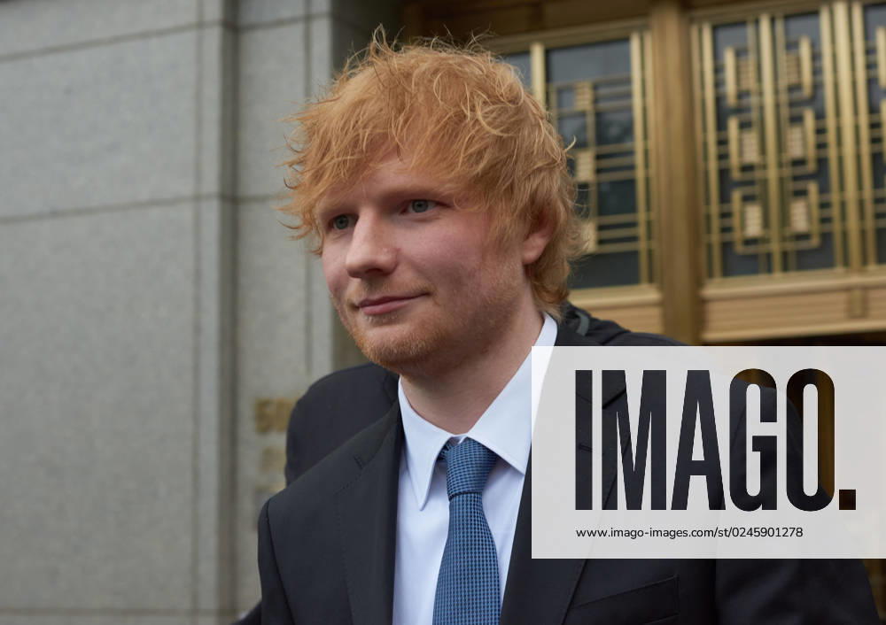 British music artist, Ed Sheeran leaves Manhattan Federal Court at close of day three of copyright infringement lawsuit brought against Sheeran by estate of songwriter, Ed Townsend. New York USA - ZUMAl171 20230427_znp_l171_042
