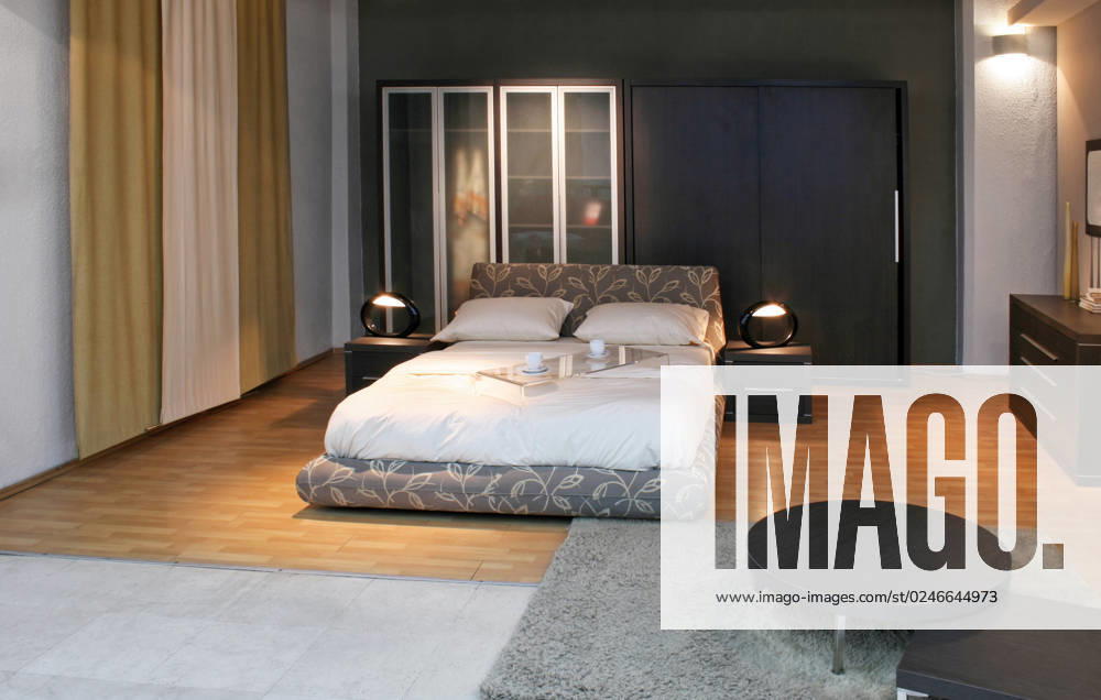 Bedroom with big double bed and big closet