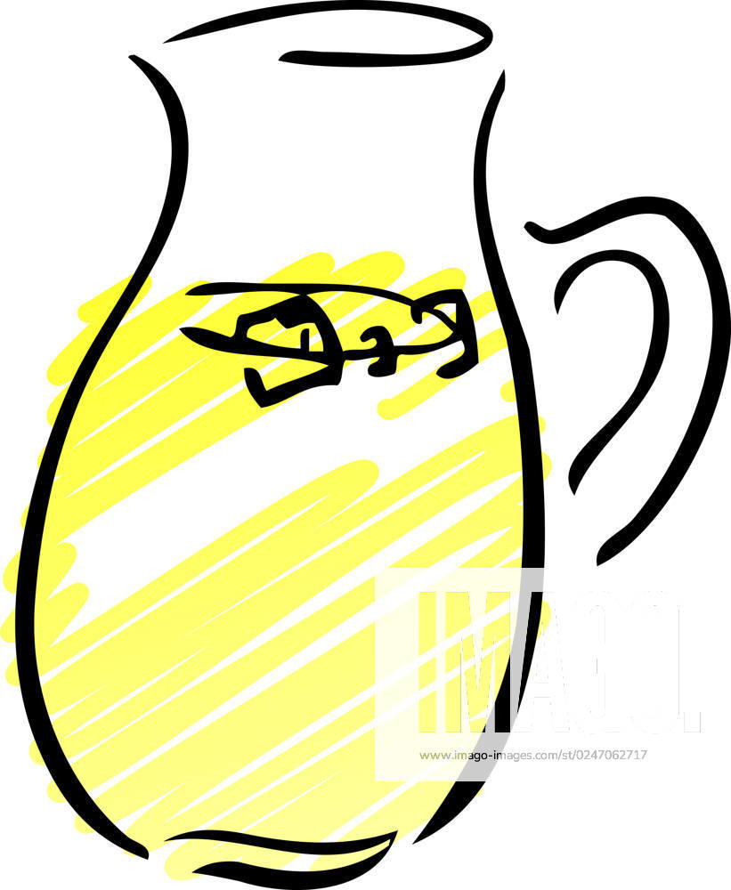 A pitcher of lemonade. Retro hand-drawn lineart illustration