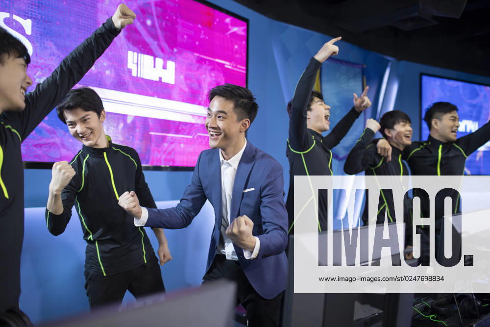 Young Chinese men playing esports Beijing China
