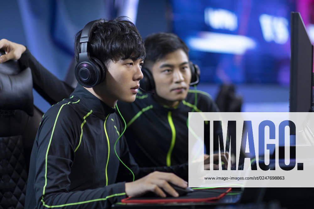 Young Chinese men playing esports Beijing China