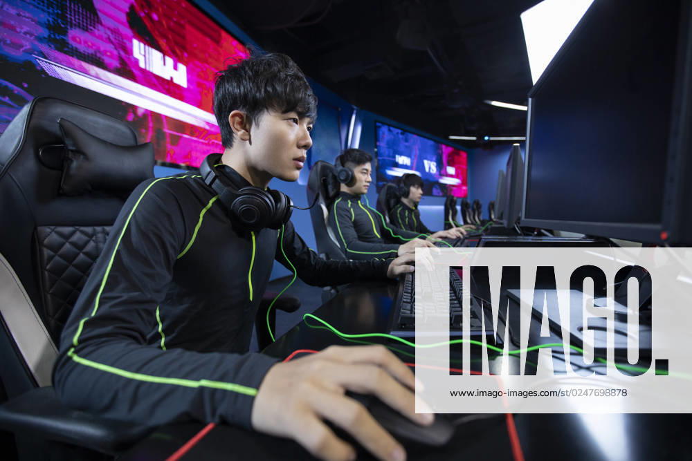 Young Chinese men playing esports Beijing China