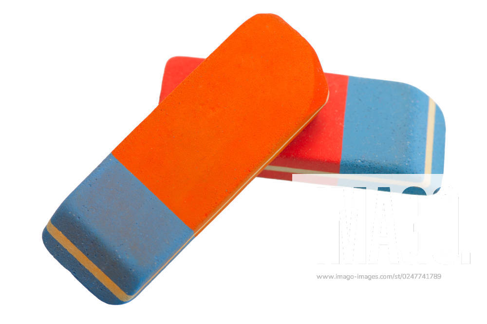 Two red and blue eraser on a white background, isolated