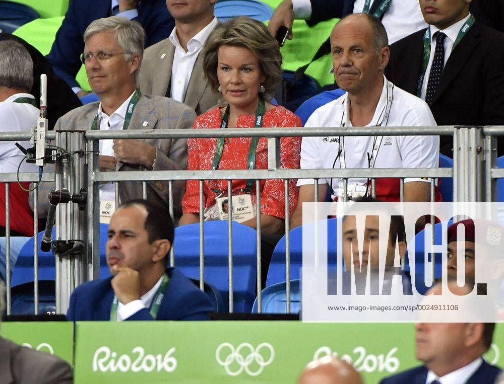 King Philippe - Filip of Belgium, Queen Mathilde of Belgium and BOIC-COIB CEO pictured during the women s -48kg judo competition at the 2016 Olympic Games Olympische Spiele Olympia OS in Rio, Saturday 06 August 2016, in Rio, Brazil. ERICxLALMAND x04904796x