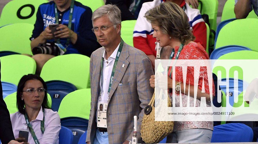 King Philippe - Filip of Belgium and Queen Mathilde of Belgium pictured during the women s -48kg judo competition at the 2016 Olympic Games Olympische Spiele Olympia OS in Rio, Saturday 06 August 2016, in Rio, Brazil. ERICxLALMAND x04904799x