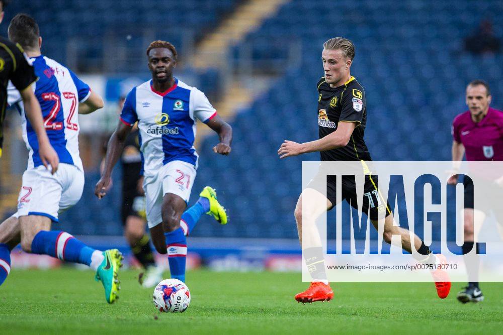Ewood Park, Blackburn, England. EFL Cup Football. Blackburn Rovers versus Crewe Alexandra. Crewe Alexandra midfielder George Cooper, Blackburn Rovers midfielder Hope Akpan and Blackburn Rovers defender Shane Duffy. Williamsx ActionPlus11779475