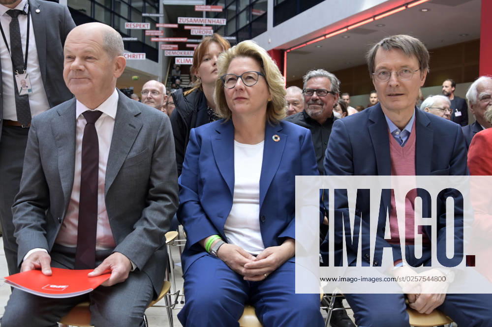 Olaf Scholz, Svenja Schulze und Karl Lauterbach bei der Jubiläumsveranstaltung der SPD Fortschritt braucht Gerechtigkeit - Seit 160 Jahren Ideen für morgen im Willy-Brandt-Haus. Berlin