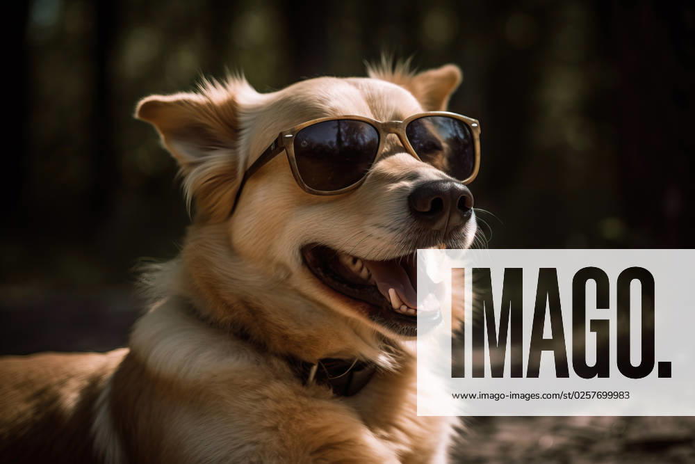 Funny puppy wearing sunglasses. Summer concept. Generative AI Antalya, Antalya, Türkiye R_HUED230523-1191215-01
