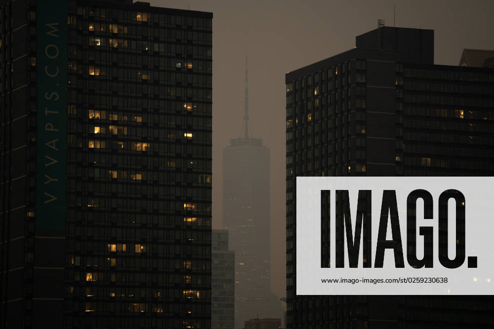 Canada Wildfires 2023: Smoke Over New York The World Trade Center along with the New York skyline shouded in smoke caused by the Canadian Wildfires in the Quebec and Ontario regions. The Air Quality Index reached the 480s out of 500. Severe air quality and weather alerts recommended people stay indoors, limit physical activity if outdoors, and to weaar a mask should you have breathing problems. New York New York NY USA