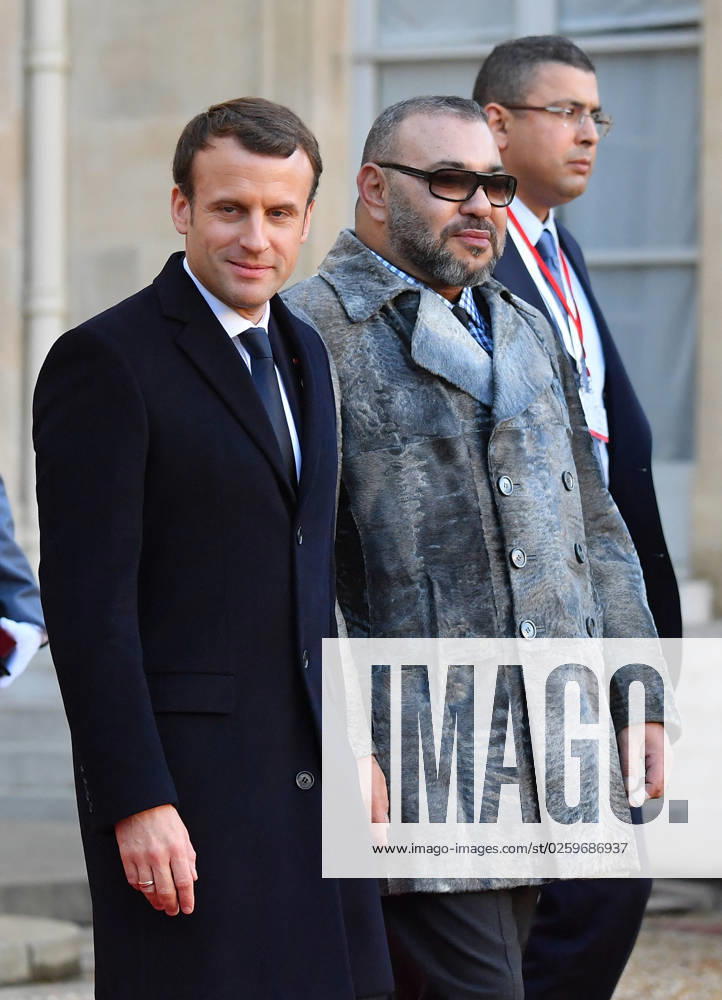 Macron Targeted In Project Pegasus Spyware Case File photo dated December 12, 2017 of French President Emmanuel Macron escorts King Mohammed VI of Morocco as they leave the Elysee palace in Paris, France, following a lunch hosted by the French President as part of the One Planet Summit. The phone of French President Emmanuel Macron was targeted for potential surveillance on behalf of Morocco in the Pegasus spyware case. An investigation published on Sunday by 17 media organisations, led by the Paris-based non-profit journalism group Forbidden Stories, said the spyware, made and licensed by Israeli company NSO, had been used in attempted and successful hacks of smartphones belonging to journalists, government officials and human rights activ