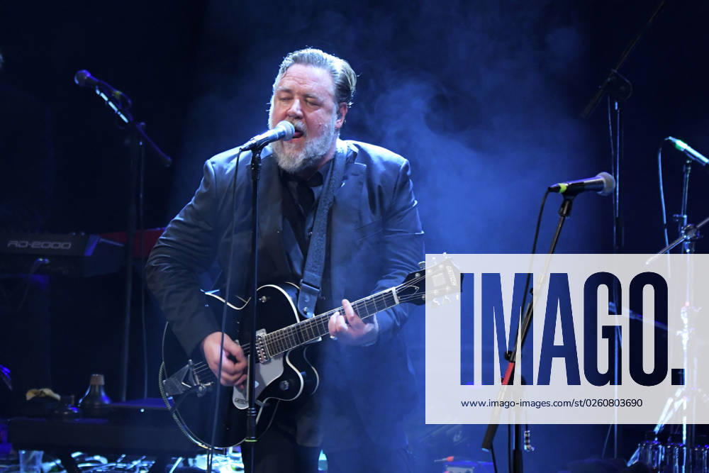 -- Oscar-winning actor Russell Crowe sings at the concert in Catanzaro, Italy, on June 20, 2023.