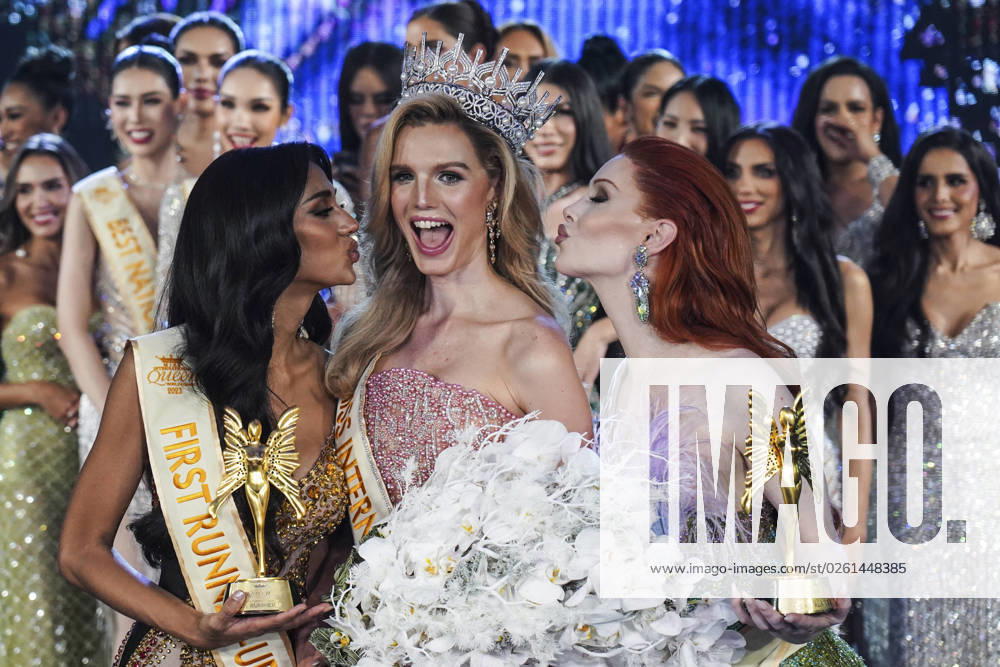 Miss International Queen 2023 Transgender Beauty Contest. New Miss International Queen 2023 , the Miss Netherlands Solange Dekker (C) is congratulated by first runner-up Miss Singapore Qatrisha Zairyah Kamsir (L) and second runner-up Miss USA Melony Munro (R) during the Miss International Queen 2023 transgender beauty contest in Pattaya, Chonburi province, Thailand, 24 June 2023. Chonburi province Chonburi province Thailand