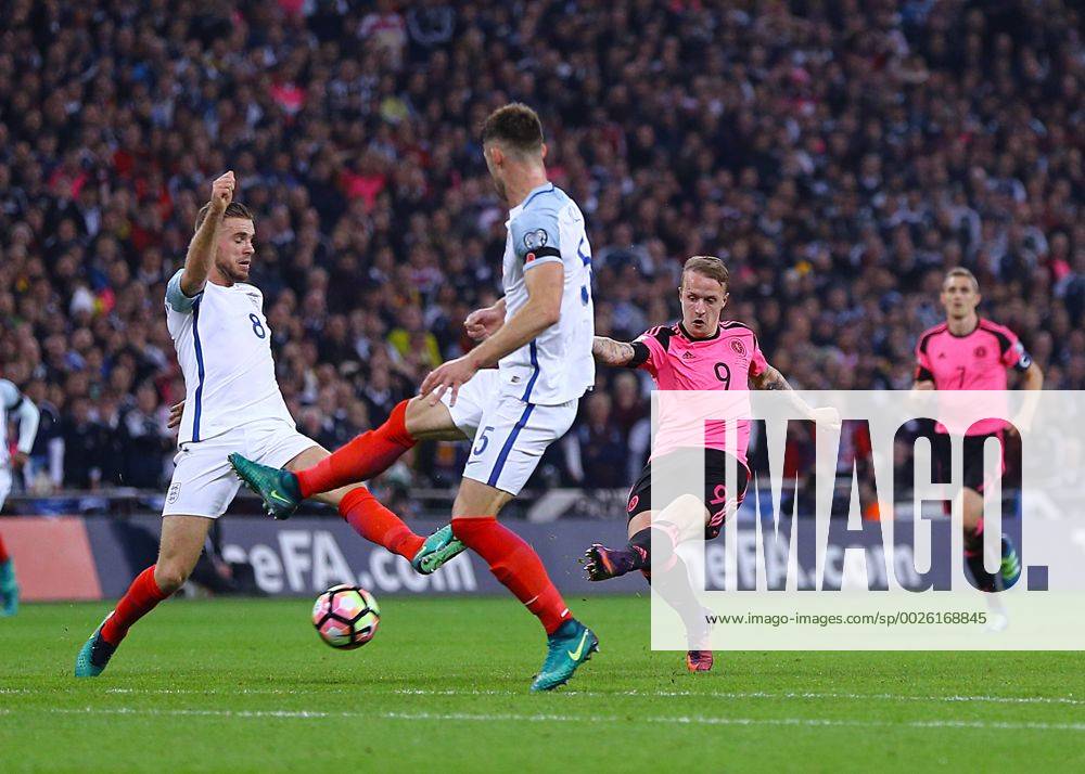 Wembley Stadium, London, England. World Cup Qualifying Football. England versus Scotland. Jordan Henderson of England blocks a shot from Leigh Griffiths of Scotland Kertonx ActionPlus11808473