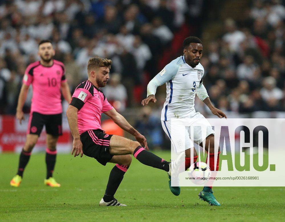 Danny Rose of England goes down in the box after he was clipped by Robert Snodgrass of Scotland during the FIFA World Cup WM Weltmeisterschaft Fussball Qualifying Group F match at Wembley Stadium, London. Picture date: November 11th, 2016. Pic David Klein Sportimage .