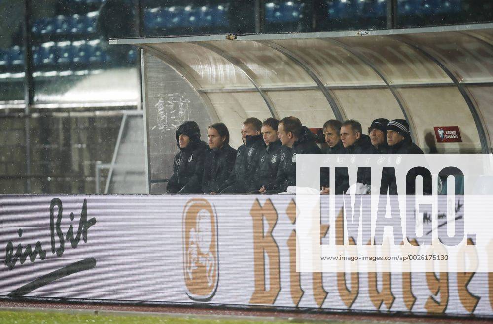 DFB Bundestrainer Joachim Jogi LOEW, LÖW,Thomas SCHNEIDER, DFB Co-Trainer, Assistenztrainer Andreas KOEPKE , Torwarttrainer DFB Ersatzbank, Spielerbank, Reserve, Trainerbank SAN MARINO - GERMANY 0-8 World Cup Qualifikation at November 11, 2016 in San Marino, Italy