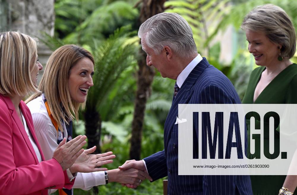 European Parliament chairwoman Roberta Metsola and King Philippe - Filip of Belgium pictured during a royal reception of a delegation from the European Parliament in the Castle of Laeken Laken, Brussels on Wednesday 28 June 2023. The meeting is organized on the occasion of the 70th anniversary of the European Parliament and ahead of the Belgian Presidency of the Council of the European Union in the first half of 2024. ERICxLALMAND 69606893