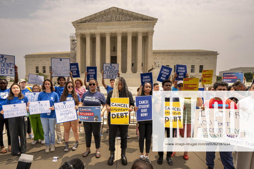 Student debt relief activists rally outside the US Supreme Court Friday, June 30, 2023 in Washington DC. The Supreme Court on Friday blocked President Joe Biden s student loan debt relief plan from taking effect, delivering rulings in a pair of cases challenging the program. WAP20230630513 KenxCedeno