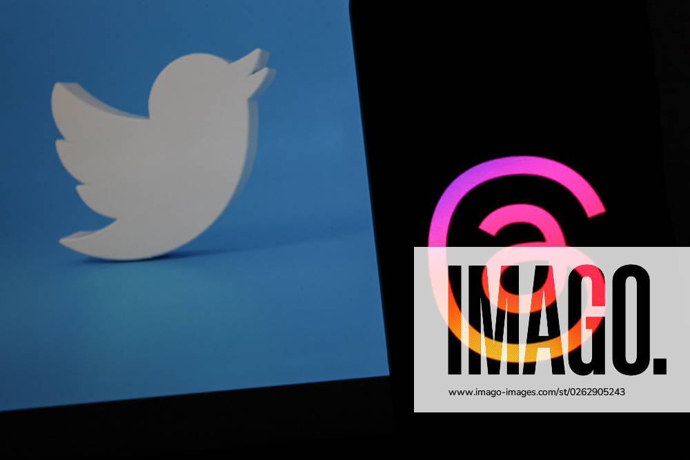 In this photo illustration, Threads logo seen displayed on a smartphone and a Twitter logo in the background. Threads is the new social network from Meta Platforms which was launched on the 5th of July 2023. According to Meta CEO Mark Zuckerberg, the Threads app is designed to rival Twitter. As of 6th of July 2023, the Thread app already has 10 million users. Bandung Indonesia - ZUMAs281 20230707_zip_s281_001