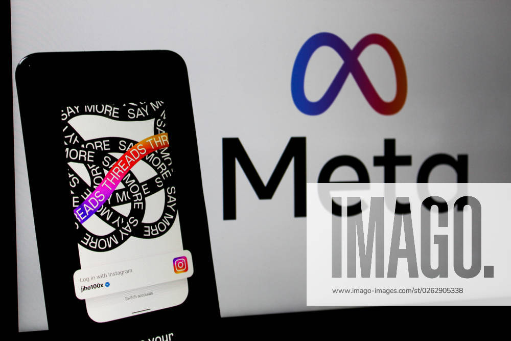 In this photo illustration, Threads logo seen displayed on a smartphone and a Meta logo in the background. Threads is the new social network from Meta Platforms which was launched on the 5th of July 2023. According to Meta CEO Mark Zuckerberg, the Threads app is designed to rival Twitter. As of 6th of July 2023, the Thread app already has 10 million users. Bandung Indonesia - ZUMAs281 20230707_zip_s281_007